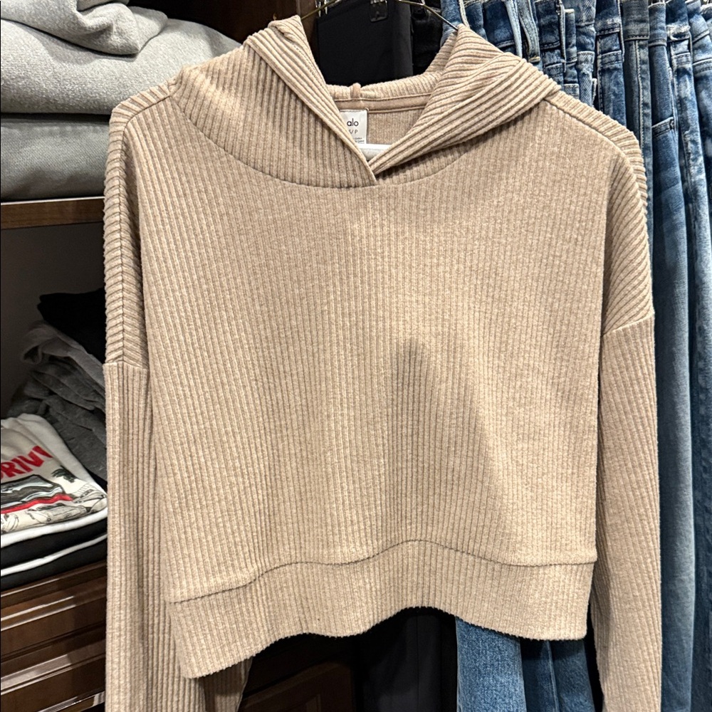 ALO Yoga Taupe Ribbed hooded sweatshirt